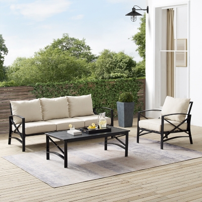 Kaplan Outdoor Sofa with Coffee Table and 1 Chair, Oatmeal