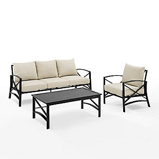 Kaplan Outdoor Sofa with Coffee Table and 1 Chair, Oatmeal, large