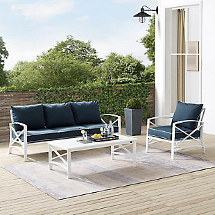 Kaplan Outdoor Sofa with Coffee Table and 1 Chair, Navy, rollover