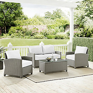 Bradenton Outdoor Loveseat with Coffee Table and 2 Chairs, White, rollover