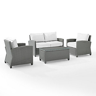 Bradenton Outdoor Loveseat with Coffee Table and 2 Chairs, White, large