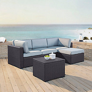 Biscayne Outdoor Sofa with Coffee Table and 1 Ottoman, Mist, rollover