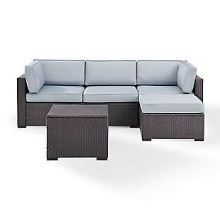 Biscayne Outdoor Sofa with Coffee Table and 1 Ottoman, Mist, large