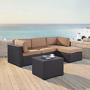 Biscayne Outdoor Sofa with Coffee Table and 1 Ottoman, Mocha, rollover