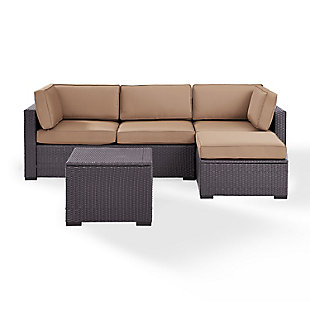 Biscayne Outdoor Sofa with Coffee Table and 1 Ottoman, Mocha, large