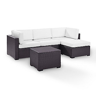 Biscayne Outdoor Sofa with Coffee Table and 1 Ottoman, White, large