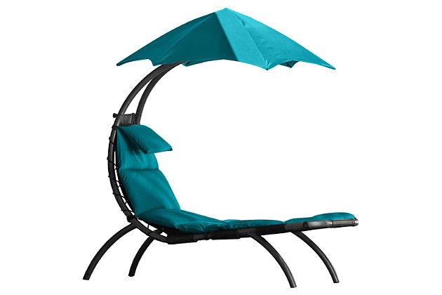 Talk about a patio lounge chair made in the shade. No matter how high the temps may climb, you’re sure to keep your cool in the Original Dream Lounger™. Merging form and function as an all-in-one patio lounge chair/patio umbrella, its curvaceous profile is sure to turn heads. Easy-care lounge cushion includes an extra thick head pillow for cradling comfort.Cushion and attached head pillow made of spun polyester with foam filling | 6-panel polyester umbrella shade | Fade-resistant fabric; powder-coated steel base with charcoal finish | Legs with plastic caps for protection against scuffs and scratches | Prolong life by limiting exposure to rain and moisture | Sponge off fabric with a mild detergent and water; rinse and air dry | Imported fabric | 1-year warranty | Assembly required