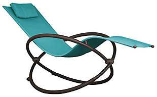 Spin into another dimension of outdoor living with the contemporary Orbital lounger. Ergonomic design allows for full reclining to drastically increase your R&R time, this fabulously futuristic chair includes rubberized wraps to comfort your arms as you sit back on the water-resistant acrylic mesh seat. Talk about taking a load off. It’s like relaxing in complete weightlessness.Durable acrylic mesh seat withstands all-weather conditions | Powder-coated steel base | Rubberized wraps on frame add comfort and prevent scratching | Spot clean fabric with a mild detergent and water; rinse and air dry | 1-year warranty | Assembly required