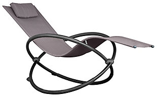 Spin into another dimension of outdoor living with the contemporary Orbital lounger. Ergonomic design allows for full reclining to drastically increase your R&R time, this fabulously futuristic chair includes rubberized wraps to comfort your arms as you sit back on the water-resistant acrylic mesh seat. Talk about taking a load off. It’s like relaxing in complete weightlessness.Durable acrylic mesh seat withstands all-weather conditions | Powder-coated steel base | Rubberized wraps on frame add comfort and prevent scratching | Sponge off fabric with a mild solution of soap and water; rinse and air dry | Spot clean fabric with a mild detergent and water; rinse and air dry | Assembly required | 1-year warranty