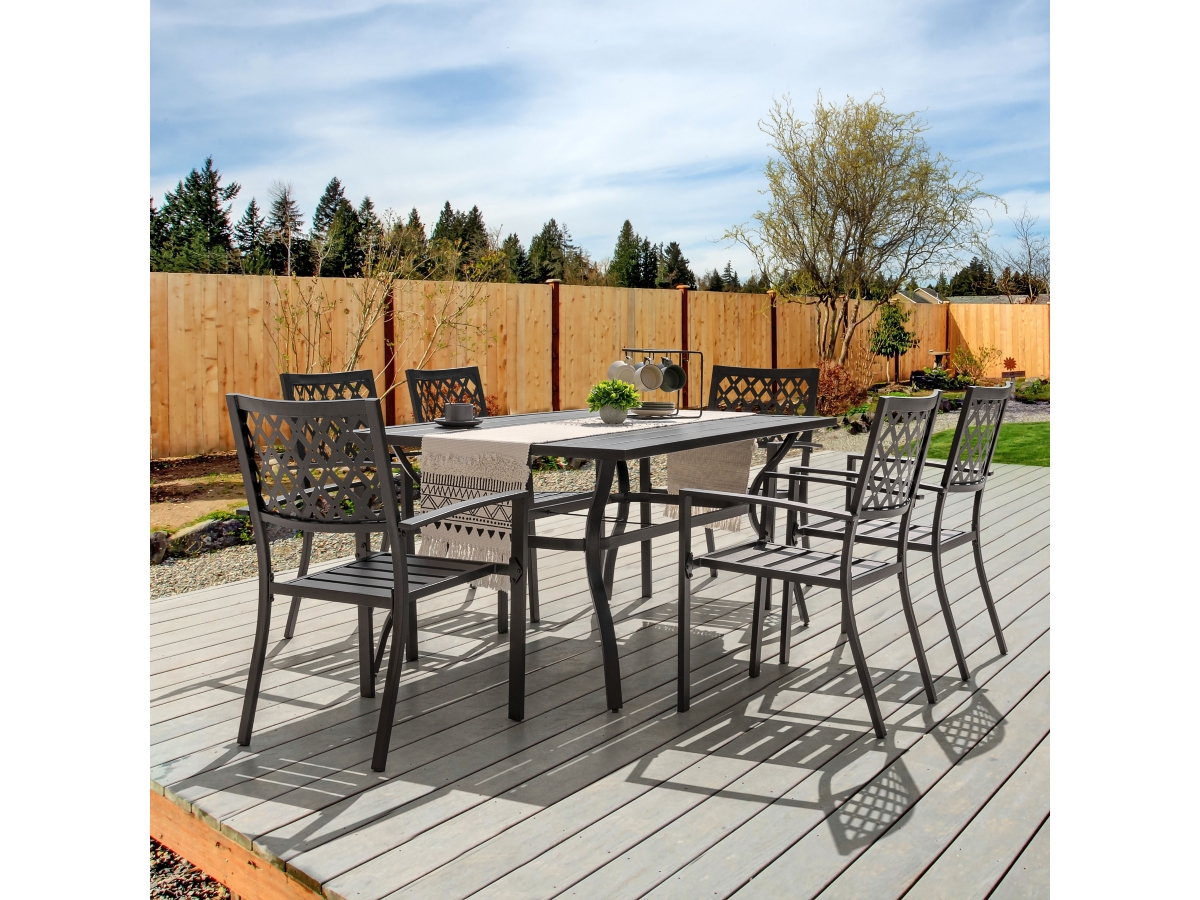 Nuu Garden Criss Cross Outdoor Dining Table and 6 Chairs | Ashley