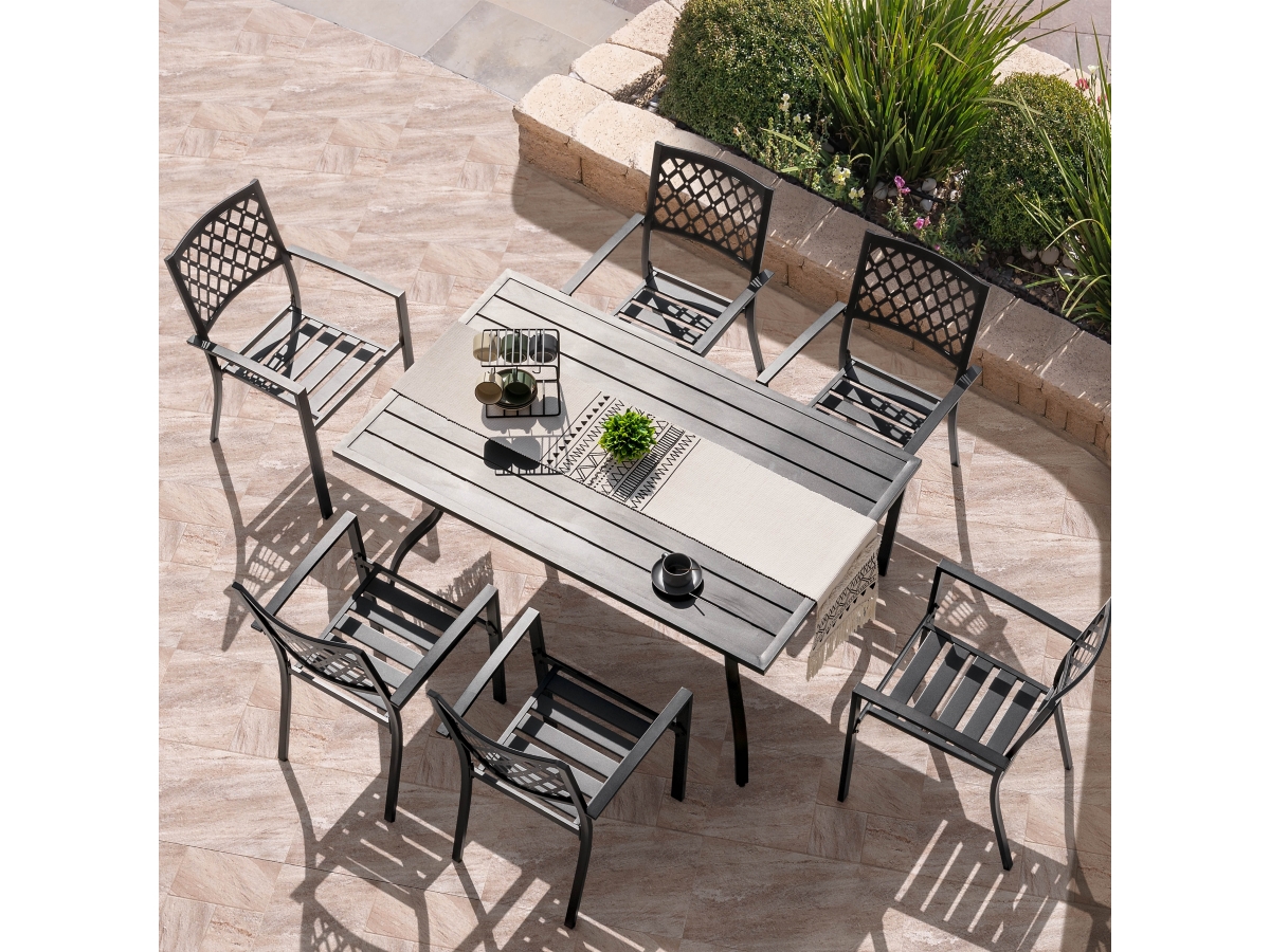 Nuu Garden Criss Cross Outdoor Dining Table and 6 Chairs | Ashley