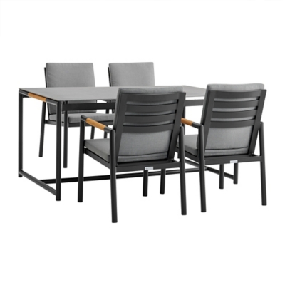 Crown Outdoor Dining Table and 4 Chairs, Black, large