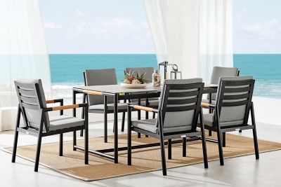 Crown Outdoor Dining Table and 6 Chairs, Black, rollover