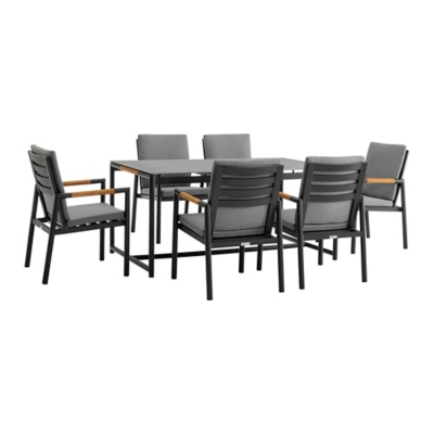 Crown Outdoor Dining Table and 6 Chairs, Black, large