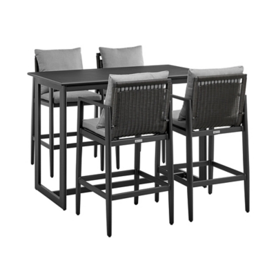 Cayman Outdoor Patio Bar Table and 4 Bar Stools, , large