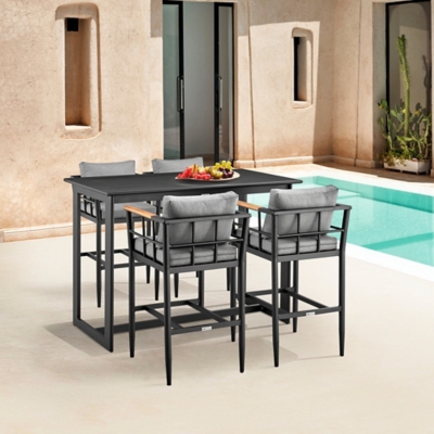 Orlando Outdoor Patio Bar Table and 4 Bar Stools, Dark Gray