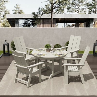 Shoreside Outdoor Curveback Adirondack Round Table and 4 Chairs, Sand, rollover