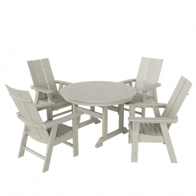 Shoreside Outdoor Curveback Adirondack Round Table and 4 Chairs, Sand, large