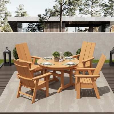 Shoreside Outdoor Curveback Adirondack Round Table and 4 Chairs, Teak