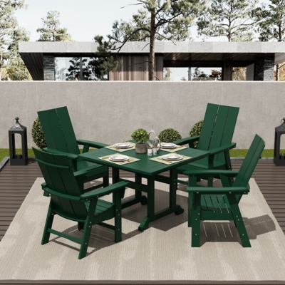 Shoreside Outdoor Curveback Adirondack Square Table and 4 Chairs, Dark Green, rollover