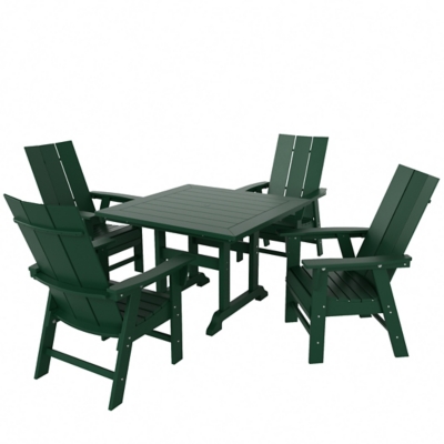 Shoreside Outdoor Curveback Adirondack Square Table and 4 Chairs, Dark Green, large