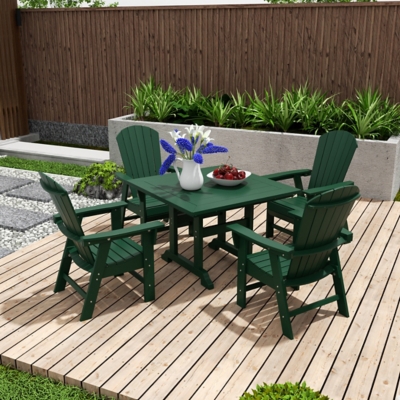 Altura Adirondack Outdoor Square Table and 4 Armchairs, Dark Green, rollover