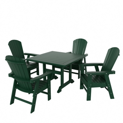 Altura Adirondack Outdoor Square Table and 4 Armchairs, Dark Green, large