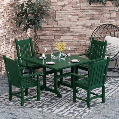 Laguna Outdoor Square Table and 4 Armchairs, Dark Green