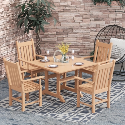 Laguna Outdoor Square Table and 4 Armchairs, Teak, rollover