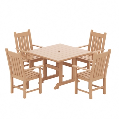 Laguna Outdoor Square Table and 4 Armchairs, Teak, large