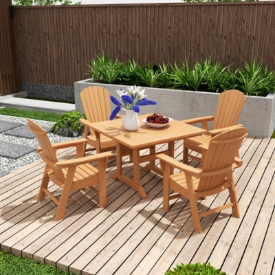 Altura Adirondack Outdoor Square Table and 4 Armchairs, Teak