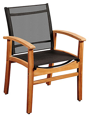 Guam Teak Dining Armchair with Black Textile Sling, Black, rollover