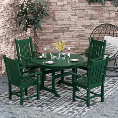 Laguna Outdoor Round Table and 4 Armchairs, Dark Green