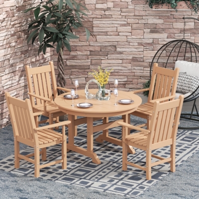 Laguna Outdoor Round Table and 4 Armchairs, Teak