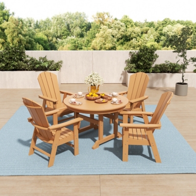 Laguna Outdoor Adirondack Round Table and 4 Chairs, Teak