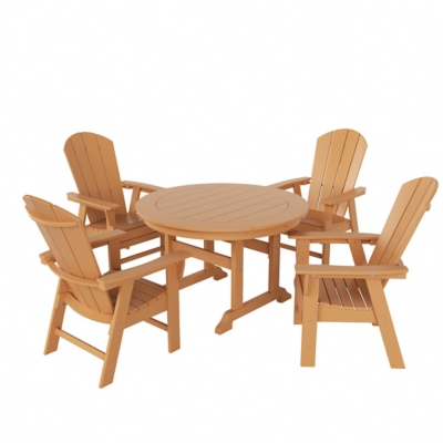 Laguna Outdoor Adirondack Round Table and 4 Chairs, Teak, large