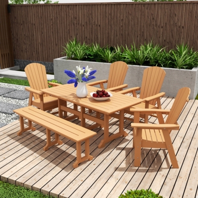 Altura Adirondack Outdoor Rectangle Table and 4 Chairs and Bench, Teak