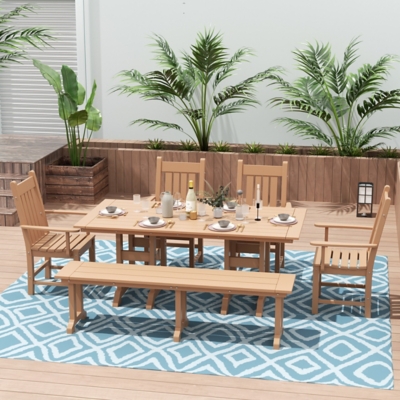 Laguna Outdoor Square Table and 4 Armchairs and Bench, Teak