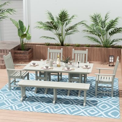 Laguna Outdoor Square Table and 4 Armchairs and Bench, Sand, rollover