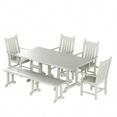 Laguna Outdoor Square Table and 4 Armchairs and Bench, Sand, large