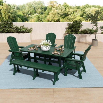 Laguna Outdoor Adirondack Dining Table and 4 Chairs and Bench, Dark Green, rollover