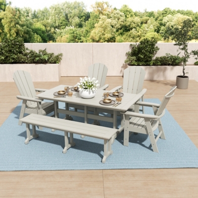 Laguna Outdoor Adirondack Dining Table and 4 Chairs and Bench, Sand