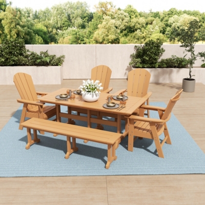 Laguna Outdoor Adirondack Dining Table and 4 Chairs and Bench, Teak