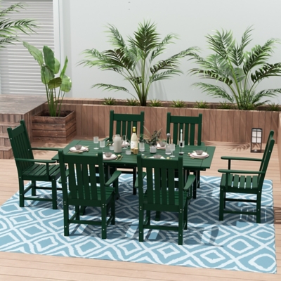 Laguna Outdoor Square Table and 6 Armchairs, Dark Green, rollover