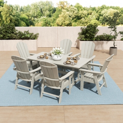 Laguna Outdoor Adirondack Dining Table and 6 Chairs, Sand