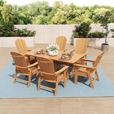 Laguna Outdoor Adirondack Dining Table and 6 Chairs, Teak, rollover