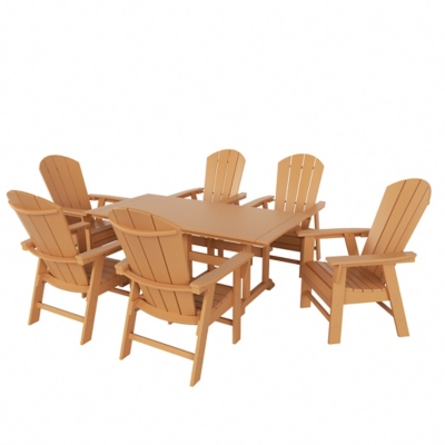 Laguna Outdoor Adirondack Dining Table and 6 Chairs, Teak, large