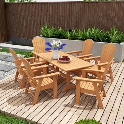 Altura Adirondack Outdoor Rectangle Table and 6 Armchairs, Teak