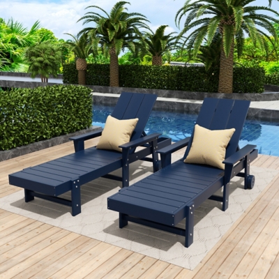 Shoreside Reclining Chaise Lounge with Arms and Wheels (Set Of 2), Navy Blue