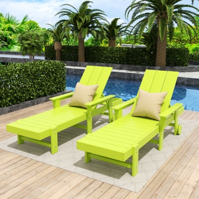 Shoreside Reclining Chaise Lounge with Arms and Wheels (Set Of 2), Lime